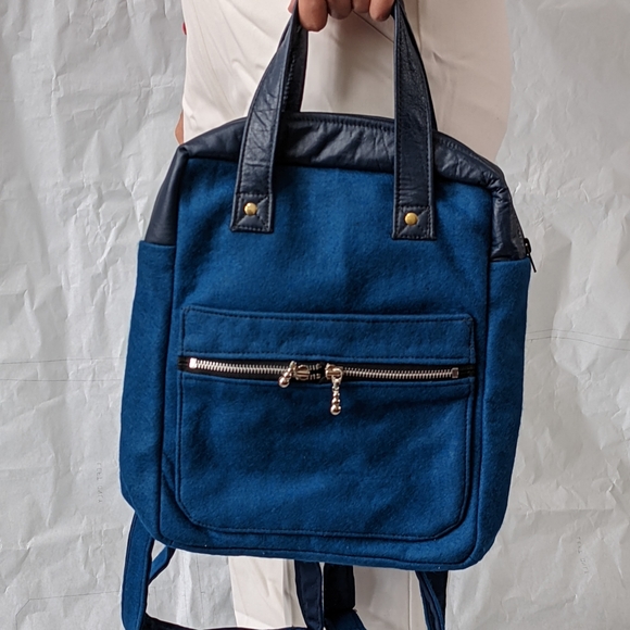 Bag 1: Handmade Navy/ Royal Blue part Leather Small Backpack - Picture 5 of 5